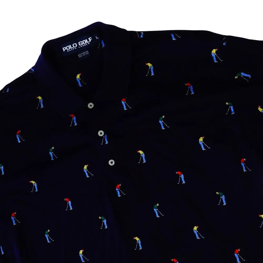 Ralph Lauren Vintage Hong Kong 90s Golfer Geometric Print Golf Polo Shirt Large